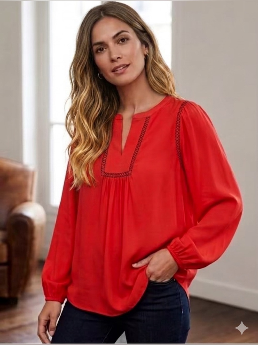 Gap Chic Top Blouse Size XS Crochet Lace Crinkle Crepe Boho Summer relaxed